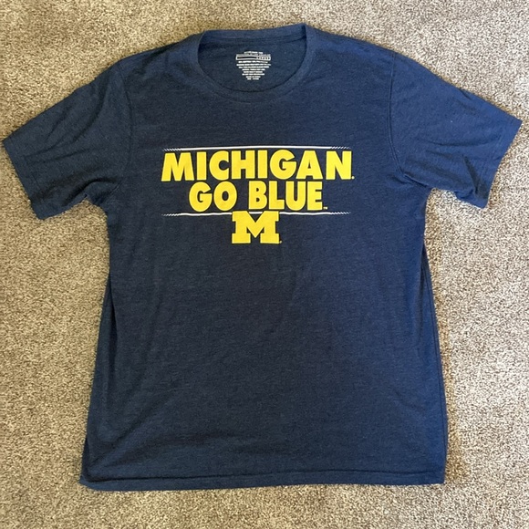 Mens Michigan “GO BLUE” t-shirt szL Blue with yellow print cotton poly blend - Picture 3 of 4